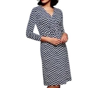 Talbots Chevron Faux Wrap Jersey Dress Women’s Size L Knee Length Stretch Knit